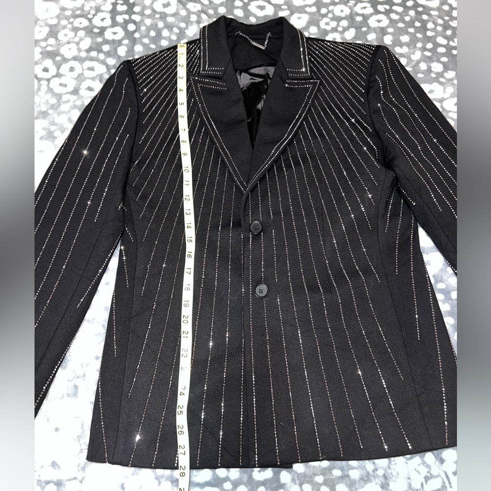 Designer Rhinestone Sequin Embellished Black Rockstar Blazer Medium - Picture 8 of 15